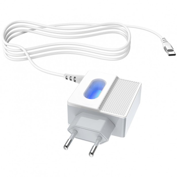 Incarcator Retea cu cablu USB Tip-C HOCO C75, 2 X USB, 1m, Alb