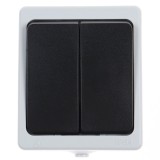 Intrerupator dublu Hoff Cubik, aparent, 10A, IP54, gri + negru