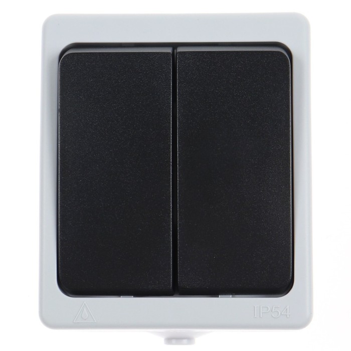 Intrerupator dublu Hoff Cubik, aparent, 10A, IP54, gri + negru