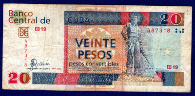 (3) BANCNOTA CUBA - 20 PESOS CONVERTIBLES 2006 - VALOARE NOMINALA MARE foto