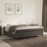 Cumpara ieftin Pat box spring cu saltea, gri &icirc;nchis, 160x200 cm, catifea