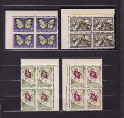 ROMANIA 1956 LP 413 LP 413 a INSECTE DAUNATOARE CU EROARE BLOCURI 4 TIMBRE MNH foto