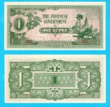 Burma (p#14) 1 Rupee 1942 aUNC+ 'Ocupația Japoneză'; (ROG CITITI DETALIILE!)