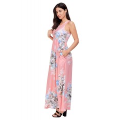 D587-525 Rochie boho cu imprimeu floral colorat si buzunare