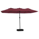 Umbrela de gradina doua capete/LED-uri, rosu bordo, 449x265 cm