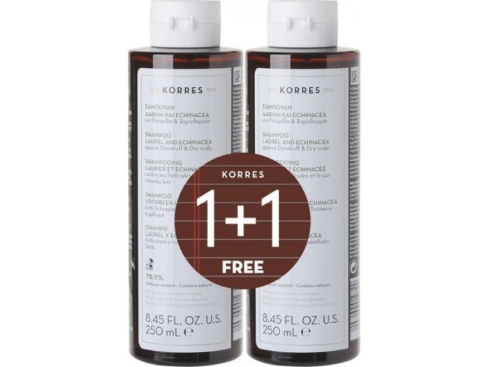 Pachet Sampon antimatreata pentru par uscat Laurel &amp; Echinacea, 2x250ml, Korres