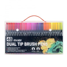 Set 48 carioci, flippy, pe baza de apa, 2 tipuri de varf, 1-2 mm, 0.4 mm, corp carioca negru, din plastic, multicolor