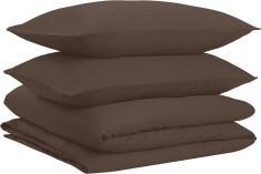 Set lenjerie de pat din satin, 155 x 200 cm / 50 x 80 cm x 2, Maro foto