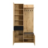 Set pentru garderobă cu 5 c&acirc;rlige pentru haine, oglindă, dulap pentru pantofi și dulap &icirc;ncorporat, 98,5x38x191 cm, Culoare naturală