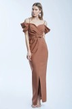 Rochie de dama eleganta lunga, maro, cu umerii goi, Sophie - S(36)