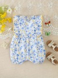 Salopeta alba cu floricele bleu si galbene (Marime Disponibila: 3-6 luni