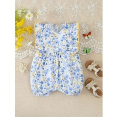 Salopeta alba cu floricele bleu si galbene (Marime Disponibila: 3-6 luni