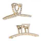 Clame Păr, Model Aurii cu Strass și Perle Albe, 7.5cm, Set 2 Bucăți
