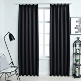 VidaXL Draperii opace cu c&acirc;rlige, 2 buc., negru, 140 x 175 cm