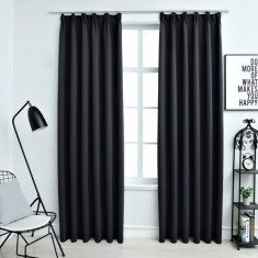 vidaXL Draperii opace cu cârlige, 2 buc., negru, 140 x 175 cm