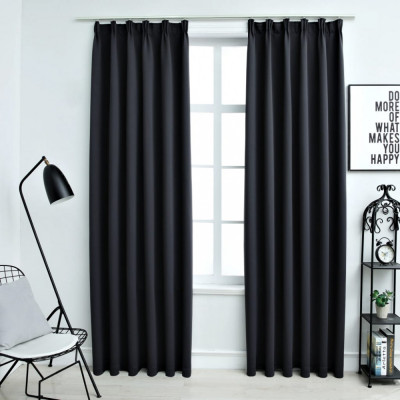 vidaXL Draperii opace cu c&amp;acirc;rlige, 2 buc., negru, 140 x 175 cm foto