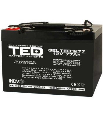 Acumulator AGM VRLA 12V 77A GEL dimensiuni 260x167xh210mm M6 TED foto