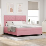 vidaXL Pat box spring cu saltea, roz, super king, catifea
