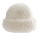 Caciula din blana artificiala moale tip bucket, model elegant - Alb