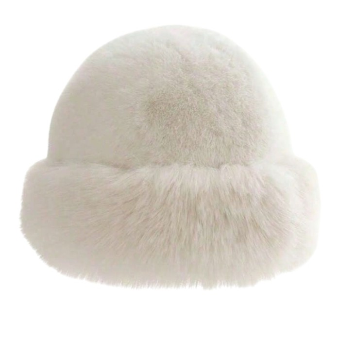 Caciula din blana artificiala moale tip bucket, model elegant - Alb