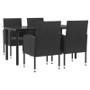 Set mobilier de gradina, 5 piese, negru, poliratan si otel