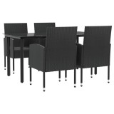 Set mobilier de gradina, 5 piese, negru, poliratan si otel