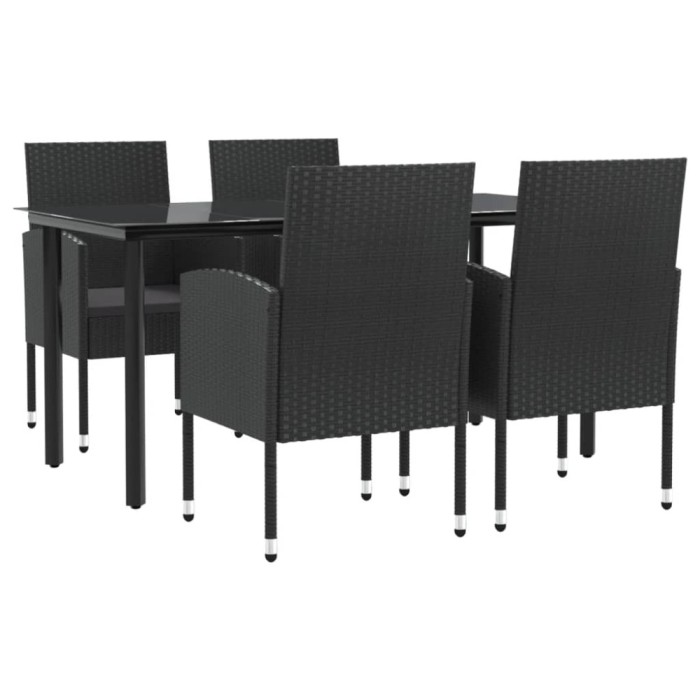 Set mobilier de gradina, 5 piese, negru, poliratan si otel