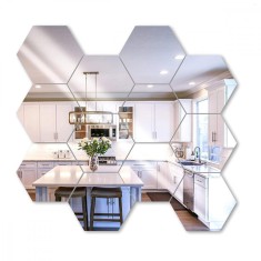 Set 12 Oglinzi Acrilice Decorative Autoadezive DAVIDAMI CONCEPT&reg; model Hexagon, dimensiune 18.5 cm x 16 cm x