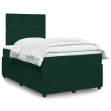 vidaXL Pat box spring cu saltea, verde &icirc;nchis, 120x190 cm, catifea 3292283