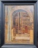 Gheorghe TEODORESCU ROMANAŢI (1891-1980)-Interior de biserică, pictură &icirc;n ulei