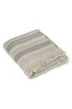 Cumpara ieftin Cuvertura Canapea 3 Locuri, Ecru cu Dunga Neagra, Bumbac, 280x180cm, Franjuri