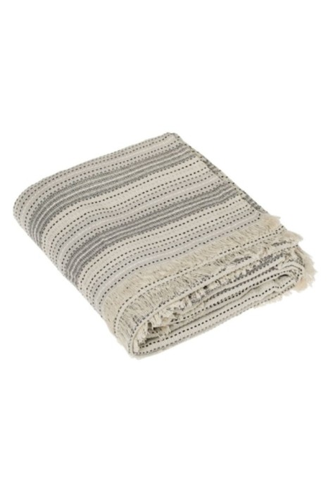 Cuvertura Canapea 3 Locuri, Ecru cu Dunga Neagra, Bumbac, 280x180cm, Franjuri
