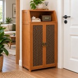 Pantofar hol HAWIRE PF-02 cu 2 usi, din bambus, 100x60x31 cm, model vertical pentru hol mic, depozitare incaltaminte, design retro