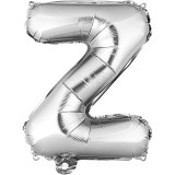 Balon folie metalizata litera z, flippy, 80 cm, umflati cu heliu sau aer, ambalaj individual, pai inclus, argintiu