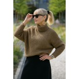 Bluza dama bej tricotata cu gat inalt