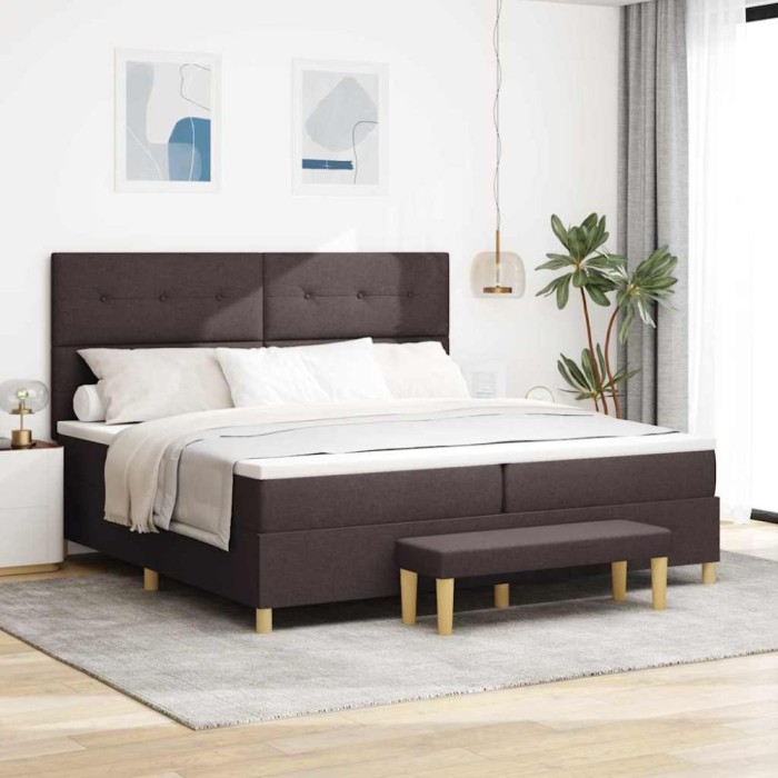 vidaXL Pat cu arcuri cu saltea Maro &icirc;nchis 200 x 200 cm țesătură