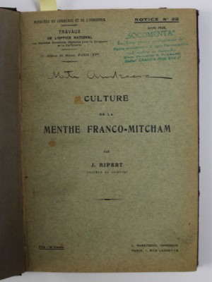 CULTURE DE LA MENTHE FRANCO - MITCHAM par J. RIPERT / ALMANAHUL REALITATEA ILUSTRATA , COLEGAT DE DOUA CARTI * , 1926 - 1935 foto
