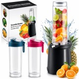 Blender Portabil 700W, 13000 RPM, 2 Recipiente 600ml, Zdrobire Gheata, Fara BPA, Lame Otel, Smoothie, Shake, Suc, Negru
