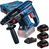 Bosch GBH 180-LI + 0615990L3T - Rotopercutor SDS-Plus 2 J + Set 3 acumulatori si incarcator Li-Ion 18 V 5 Ah valiza speciala