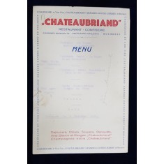 RESTAURANT - CONFISERIE &#039; CHATEAUBRIAND &#039; , MENU , 2 NOIEMBREIE 1930