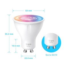 BEC LED wireless TP-LINK, 350lm, 2.9W, fasung GU10, temp culoare 2200K - 6500K,ctr prin smartph.cu apl.Tapo, ajustare auto a luminii in fct. de mom zi