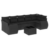 Set mobilier de gradina cu perne, 8 piese, negru, poliratan