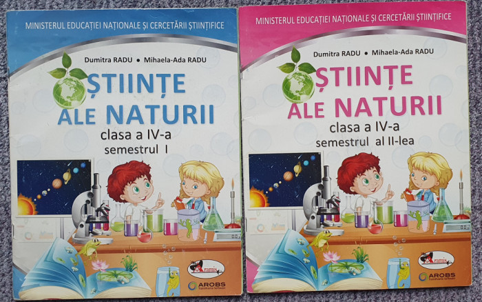 Doua manuale clasa IV Stiinte ale naturii, semestrele I si II, stare f buna