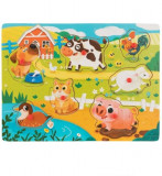 Puzzle incastru cu butoni din lemn Animale domestice-7 piese, Oem