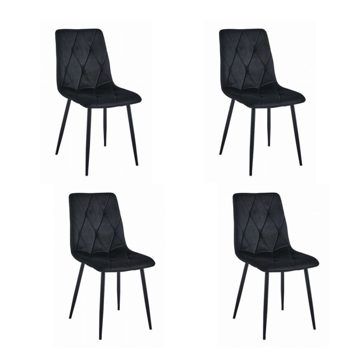 Set 4 scaune bucatarie/living, Artool, Libra, catifea, metal, negru, 44x40x88.5 cm
