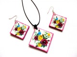set bijuterii lemn cu flori&nbsp;40336