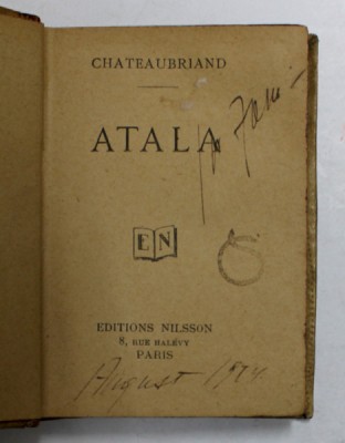 ATALA par CHATEAUBRIAND , 1924 , FORMAT REDUS foto