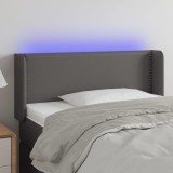 vidaXL Tăblie de pat cu LED, gri, 93x16x78/88 cm, piele ecologică