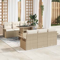 vidaXL Set de canapele pentru grădină cu pernă 7 pcs Bej Rattan poli 3356944