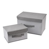 Cutie depozitare 4008142, cu capac, pliabila, gri + alb, 37 / 26.5 x 24 / 19 x 24 / 15 cm, set 2 bucati